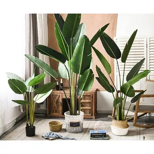 Dekorasi hijau tanaman buatan pohon palsu Bonsai daun pisang Travel palsu tropis