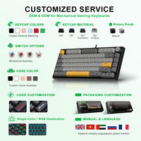 G75 Wired Mechanical Keyboard for Computer Office and Gaming LED Backlit Three-Color Keycaps with Knob