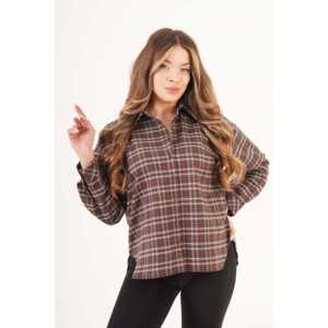 Camisa de Mujer a Cuadros con Botones, Estilo Leñador, Color Café - Product Image 1