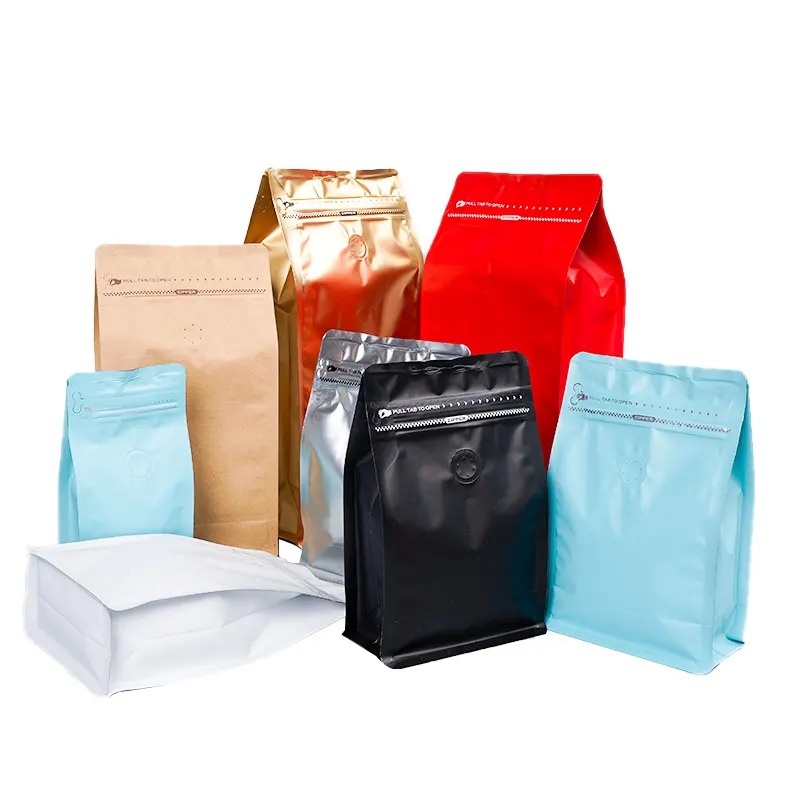 Bolsas de café con sello lateral de ocho lados, embalaje con cremallera para café, té, Grado Alimenticio con válvula, novedad