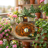 Statue de jardin en résine à énergie solaire, thème amour, maison de fée escargot, figurine extérieure avec lumière LED, ornement de chalet pour cour, pelouse, patio