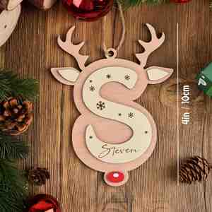 Personalised <b>Wooden</b> Reindeer <b>Letters</b> Ornaments, Christmas Tree Decorations, Alphabet Ornament Plaque, <b>Name</b> Tags for Stockings - Product Image 5