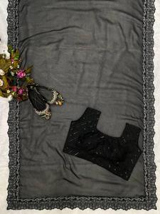 เสื้อผ้าแฟชั่นแบบดั้งเดิมของอินเดียชุดปาร์ตี้บริสุทธิ์ผ้าสารีพร้อมเสื้อสตรีสวยในราคาโรงงาน - Product Image 3