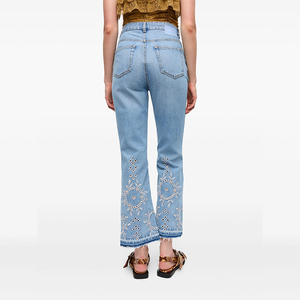 Pantalones vaqueros de cintura alta para mujer con bordado de pedrería, diseño hueco, transpirables, estilo casual, <span class=keywords><strong>sexy</strong></span>, streetwear, <span class=keywords><strong>jeans</strong></span> de verano con dobladillo sin rematar - Product Image 4