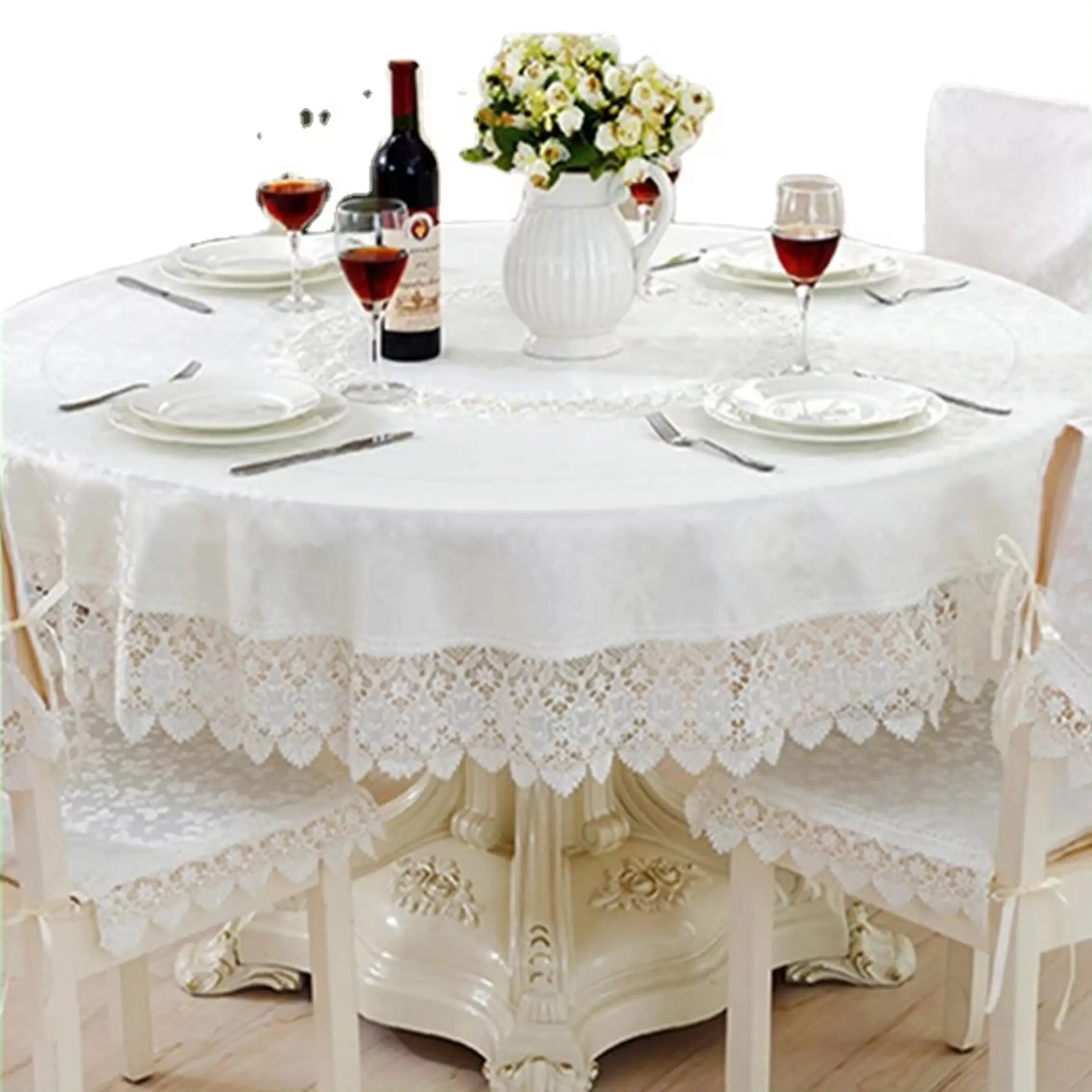 축제 파티 공급 단색 레이스 테이블 천 라운드 식탁보 테이블 커버 생일 결혼식