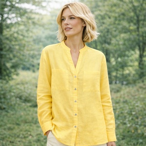Fornitore di Alta Qualità per Personalizzazione Abbigliamento Femminile: Eleganti Camicie Larghe in <span class=keywords><strong>Lino</strong></span> Giallo con Bottoni e Maniche Lunghe per Donne - Product Image 2
