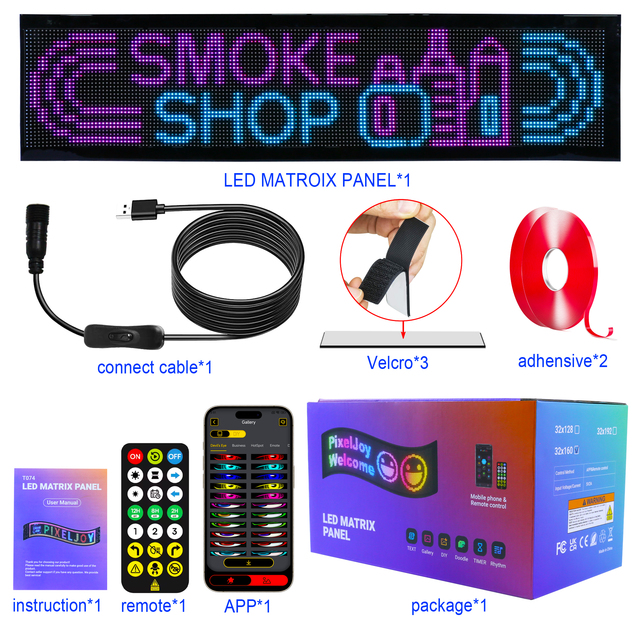 Complete Store LED Sign Kit All Accessories Included (Remote, APP, Adhesive, Velcro, Cable), Ready to Install