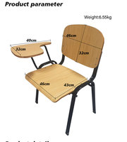 Chaise d'écolier en bois avec tablette d'écriture pour salle de formation et mobilier scolaire