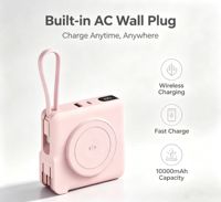 Batterie externe magnétique sans fil 10000mAh avec prise secteur intégrée, PD22.5W, câble intégré, sortie USB DC, écran LED, chargeur portable