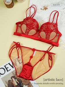 Ensemble de lingerie pour femmes 2026, nouveau, en maille transparente, avec jarretière brodée, fente amusante - Product Image 3