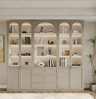 Meuble de salon sur mesure en MDF pour toute la maison |   Étagère à portes vitrées avec éclairage LED |   Rendu 3D gratuit