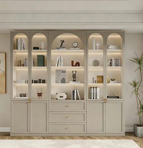 Vetrina per Soggiorno in MDF su Misura per Tutta la Casa |   Libreria con Porta in Vetro e Luci LED |   Rendering 3D Gratuito - Product Image 3