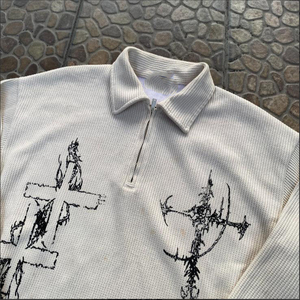 Camiseta de punto gótica para hombre con estampado, cortavientos, de manga larga, con cremallera frontal, antipilling, 100% algodón - Product Image 2