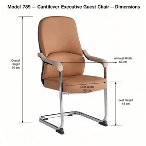 Chaise d'invité à dossier haut en similicuir avec structure cantilever chromée pour bureau, salle de conférence, réception - Product Image 4