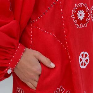 Robe élégante en coton et lin personnalisable, col rond, style décontracté, manches longues, robe midi d'été pour femmes - Product Image 4