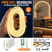 Bande LED néon 4x8mm découpable sur mesure, éclairage LED sans soudure, néon flexible pour éclairage sous armoire, DC24V Max 7W/m