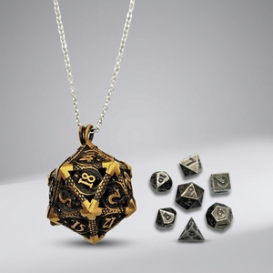 Collier pendentif dés polyédriques creux en métal Feeron 6MM, lot de 7 – Coffret cadeau DND Cthulhu TRPG pour joueurs et collectionneurs de jeux de rôle de table - Product Image 1
