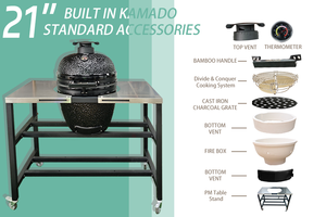 AUPLEX XXL Kamado SS Estación al aire libre incorporada Almacenamiento Moderno 21-<span class=keywords><strong>27</strong></span> \ "Smoke BBQ Grill Table Asador De Carbon Parrilla BBQ Grill - Product Image 4