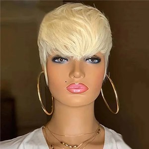 Perruques blond platine coupe pixie, perruques à fermeture frontale <span class=keywords><strong>en</strong></span> dentelle 13x4, pré-épilées, <span class=keywords><strong>en</strong></span> cheveux humains vierges brésiliens bruts, sans colle, pour femme - Product Image 2