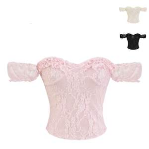 Haut en dentelle asymétrique pour femme, respirant, décontracté, printemps/été, sexy, ajouré, amincissant, rétro, style séduction, couleur châtain - Product Image 1