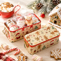 Boîte à biscuits rectangulaire de qualité alimentaire avec fermoir doré, réutilisable, pour le stockage des biscuits de Noël, boîte en métal pour emballages cadeaux de Noël
