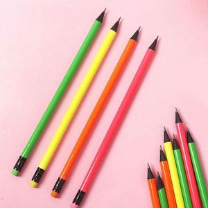 Crayons ronds en bois noir avec logo personnalisé imprimé en couleur fluorescente, crayons à dessin HB - Product Image 1