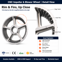 Roue d'impulsion usinée CNC sur mesure avec moyeu à gorge, rotor de turbine à cinq branches pour soufflerie, pompe, OEM, en acier inoxydable et aluminium