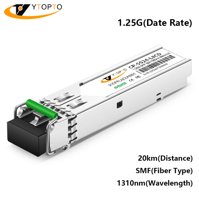 YTOPTO 1.25G SFP SM 1550nm Dual Fiber Optic Transceivers Module 20km 40km 80km 100km LC/SC Connector DDM,For AI Data Center,CE