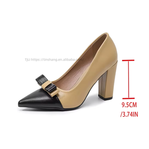 Chaussures à talons blocs bicolores pour femmes - Rouge et noir avec nœud décoratif, bout pointu, idéales pour le bureau et les soirées - Vente en gros usine - Product Image 6