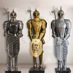 Middle Ages Metal Knight In Armor Sculpture Life Size Roman Soldier Statue