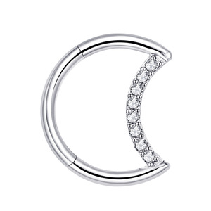 Créoles en titane G23 en forme de croissant de lune sans soudure avec zircon cubique, hypoallergéniques, pour piercing Daith, Helix, cartilage, boucles d'oreilles clicker pour bijoux de piercing d'oreille - Product Image 5