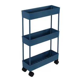 Manufacturer Plastic Tray 3 Tier Organizer cart For Groceries Tall Rolling Cart Kitchen Storage Rack Trolley With 4 Wheel