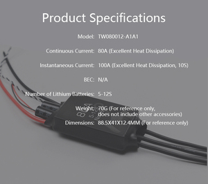 Contrôleur de vitesse ESC PWM étanche 80A pour moteur brushless 5-12S pour bateaux de course RC et modèles marins haute vitesse - Product Image 6