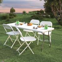 Table pliante blanche de 6 pieds, robuste, en plastique, portable, pour la restauration en plein air, les mariages, directement de l'usine