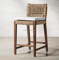 Tabouret de bar de luxe en bois, fauteuil de cuisine en chêne avec dossier en osier fait main, mobilier d'intérieur