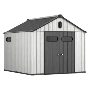 Aoxun 7.8x9.7 FT樹脂屋外収納小屋、裏庭用ユーティリティツール小屋収納ハウス、グレー