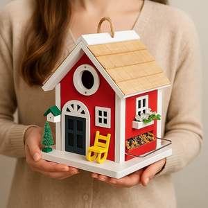 Cage à oiseaux en bois Mangeoire à oiseaux en bois de cèdre massif de style manoir rouge avec quincaillerie en acier inoxydable Pièce maîtresse BGarden - Product Image 3