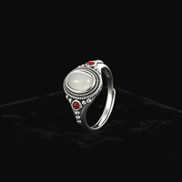Bague en Agate Vintage Personnalisée pour Femme, Plaqué Argent Antique, Bague Ouverte Ajustable, Style Artisanat Rétro, Accessoire de Mode