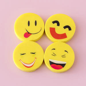 Macaron venta al por mayor lindo borrador amarillo cara sonriente dibujos animados 2,5 cm borradores de lápiz redondos borradores escolares para niños - Product Image 4