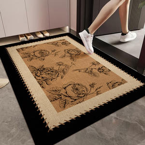 Heman – tapis de porte rectangulaire de luxe à fleurs rétro, antidérapant, pour entrée, usage domestique, en fibre de polyester, résistant aux taches - Product Image 1