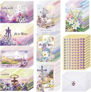 Cartes de Pâques religieuses Pâques chrétien Il est ressuscité Croix Printemps religieux Jésus Messages bibliques inspirants Cartes de voeux - Product Image 1