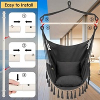 Chaise suspendue en corde, chaise balançoire, capacité maximale de 300 lb, 1 siège, coussins inclus, barre d'écartement en acier amovible pour l'intérieur et l'extérieur