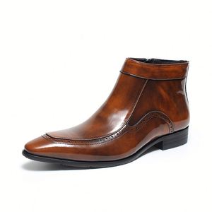 Men's Casual Oxfords Leather Shoes Vintage <b>Low</b> <b>Top</b> Platform Non-Slip Soft Lace-Up Design Formal Business Dress Style Strap <b>Back</b> - Product Image 3