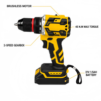 Perceuse-visseuse sans fil RYNEX 21V, moteur sans balais, mandrin sans clé 10 mm, couple élevé 45 Nm, boîte de vitesses à 2 vitesses