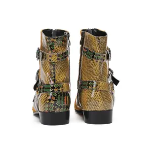 Bottes <span class=keywords><strong>Chelsea</strong></span> en cuir véritable pour hommes de créateur Rivets Boucle Style <span class=keywords><strong>Punk</strong></span> Chaussures de cheville à bout pointu Grande taille Botte de moto Cowboy - Product Image 5