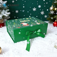 Emballage cadeau personnalisé Joyeux Noël Grand aimant Boîte pliante à ruban rabattable Boîte rigide en carton Fermeture magnétique Boîte cadeau