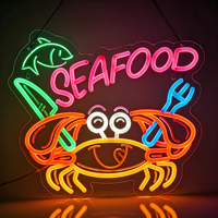 Enseigne néon LED personnalisée en forme de crabe de dessin animé, panneau arrière en acrylique étanche, lumière néon pour publicité, maison, restaurant de fruits de mer, mur