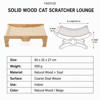 YAOYUE Lit-griffoir pour chat en bois massif avec hamac en sisal tressé, pour chats d'intérieur, 60x32x27 cm