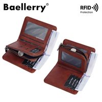 Baellerry dompet PU pria desain Vintage, dompet koin lipat tiga slot kartu ritsleting