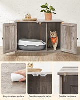 Maison pour chat en bois moderne, enclos pour litière caché à l'intérieur, salle de bain spacieuse avec porte de grange